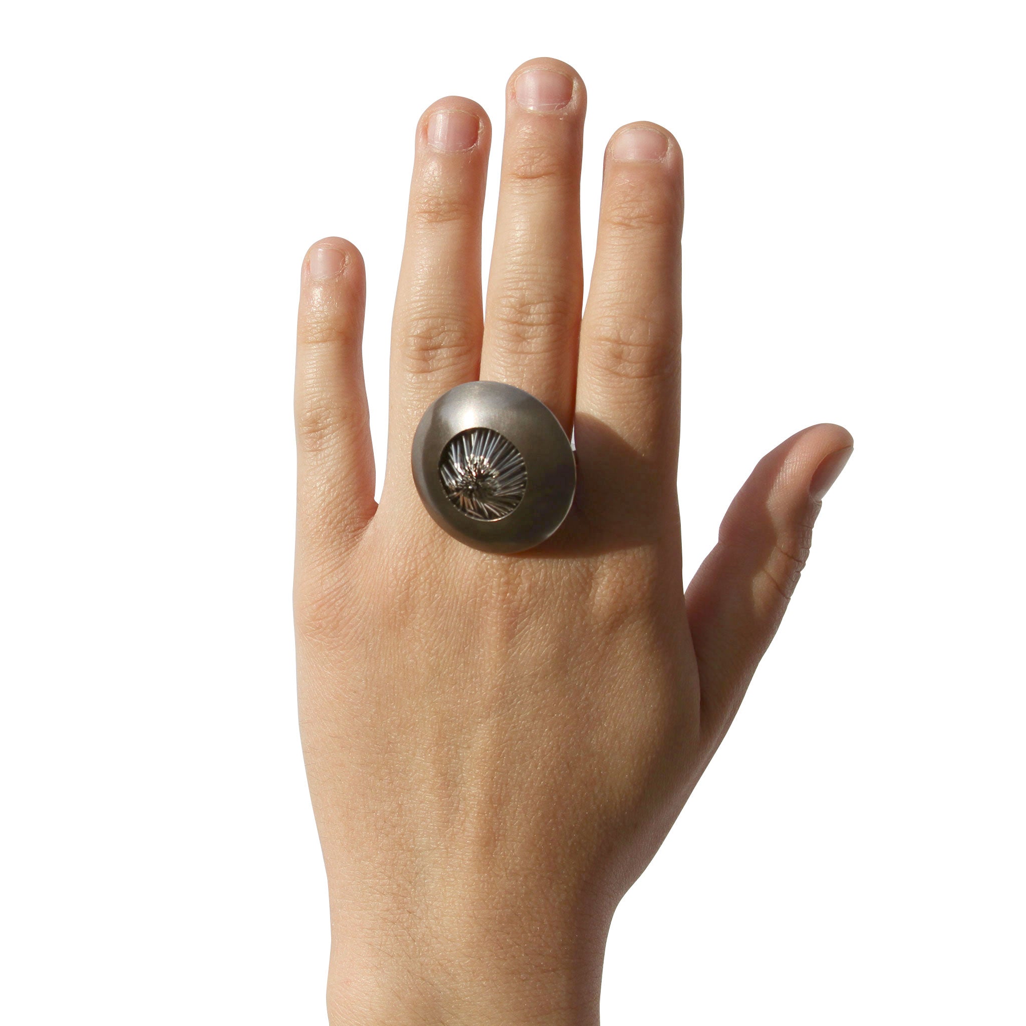 H.n1 Ring in Oxidised Sterling Silver and Stainless Steel